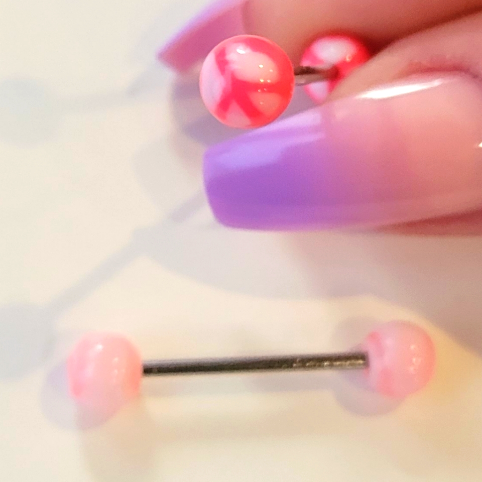 Barbell Body Jewelry 2 Pk Surgical Steel Candy Pink  Peace Heart Combo